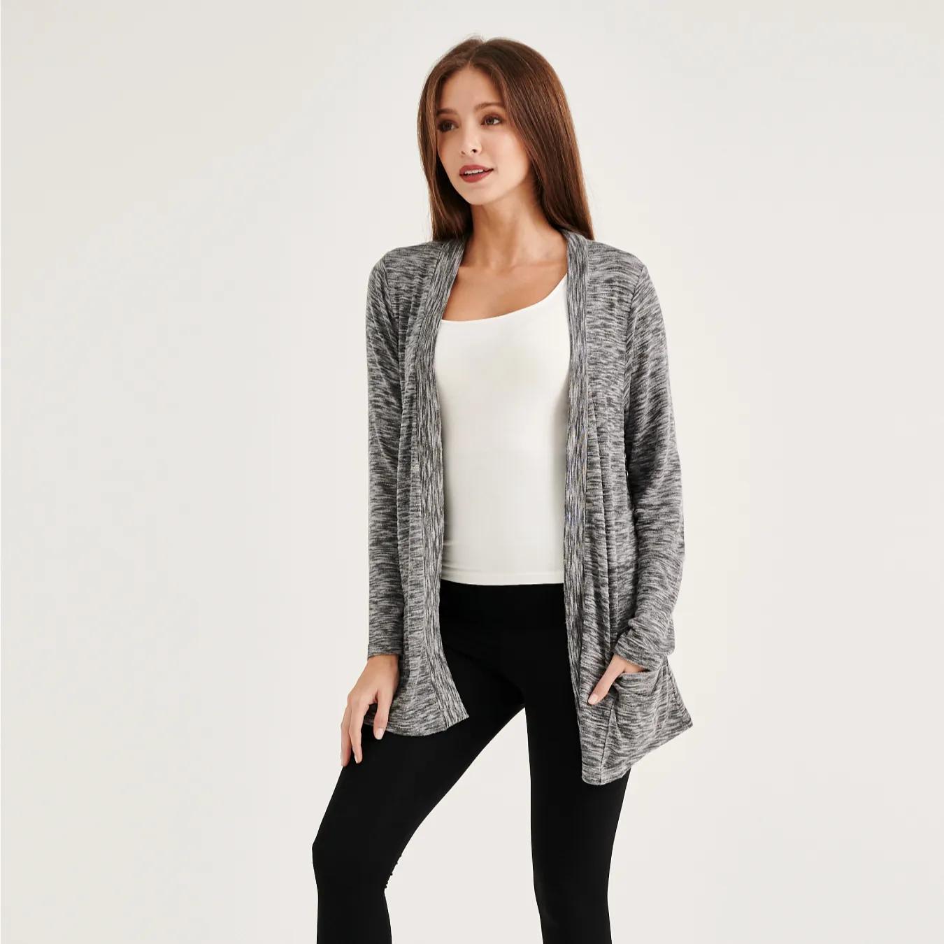 Hot Selling Long Sweater Jacket with Pocket Fashionable Grey Ladies Ilese Basic Knitwear Cardigan for Women