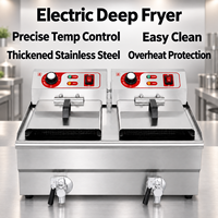 Friteuse électrique professionnelle double cuve 13L+13L en acier inoxydable de comptoir avec 2 paniers et contrôle de température pour restaurant 5000W