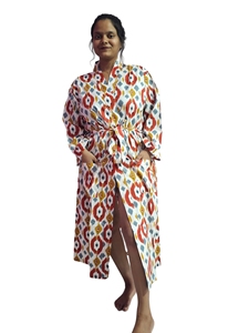 Bata de Baño Tradicional para Mujer, 100% Algodón, Estampado a Mano, Diseño Paisley de 48 Pulgadas, Transpirable, para Vacaciones de Invierno - Product Image 2