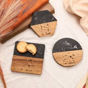 Modern Design Durable <b>Polished</b> <b>Marble</b> Wood Coaster Set with Customized Shape Stylish Drink Coasters for Coffee Table Home Decor - Product Image 2