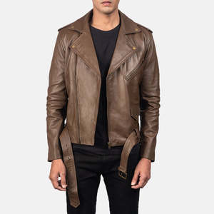 Allaric Alley Mocha Genuine Cowhide Leather <b>Biker</b> <b>Jacket</b> with Zippered Closure Water Proof Size XS for Autumn Season - Product Image 1