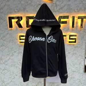 Meilleure vente de qualité pure sweat à capuche zippé fabriqué en usine strass veste zippée lavage à l'acide vintage lavé hommes polaire streetwear à capuche - Product Image 1