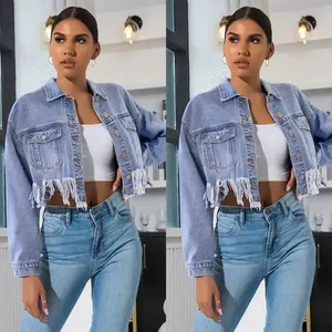 Chaqueta Vaquera Popular de Alta Calidad, Chaqueta Informal de Mezclilla para Mujer, Abrigo Azul de Manga Larga, Chaquetas Vaqueras de Talla Grande para Mujer - Product Image 3