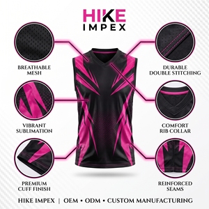 เสื้อกล้ามวอลเลย์บอลผู้ชาย HIKE IMPEX สีดำชมพู ทรงสปอร์ต ผ้าตาข่าย ระบายอากาศ แห้งเร็ว ผลิตจากโพลีเอสเตอร์ 100% เหมาะสำหรับการฝึกซ้อมเป็นทีม รับผลิตแบบ ODM - Product Image 3