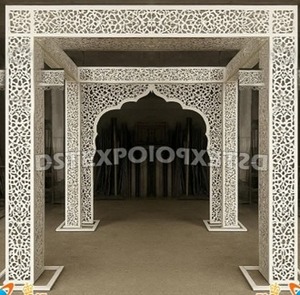 Mandap contemporain découpé au laser pour mariages abordables, mandap de mariage luxueux sculpté, construction légère en métal, Inde - Product Image 3