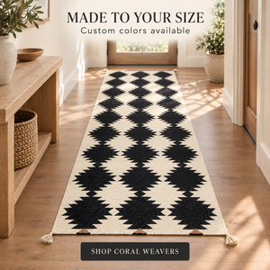 Tapis de couloir Kilim en laine tissé à la main noir et ivoire, taille personnalisée, antidérapant, design tissé - Product Image 6