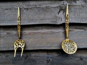 Prettiest Gold Stainless Steel Salad Servers Salad Tools For <b>Gift</b> <b>Hamper</b> Special Events Handcrafted From India - Product Image 6