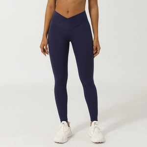 Venta al por mayor personalizado de cintura alta de longitud completa gimnasio Legging bolsillos 100% algodón Yoga Medias para mujeres Casual de punto estilo de cintura media - Product Image 4