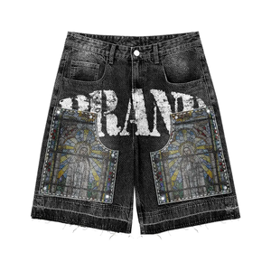 Conjunto de pantalones cortos de nailon personalizados de tela plisada de algodón polar pantalones cortos estampados transpirables traje de invierno con cremallera trajes de chándal de 2 piezas - Product Image 3