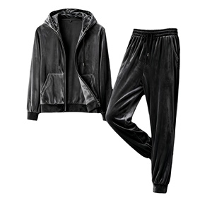 Conjunto Deportivo Unisex Negro, Chaqueta con Capucha y Cremallera, Pantalones Deportivos con Cintura Elástica, Manga Larga, Ropa Casual de Invierno - Product Image 1