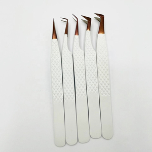 Outils professionnels d'extension de cils revêtement de couleur blanche pointe d'or pince à épiler en Fiber d'acier durable pince à cils écologique - Product Image 1