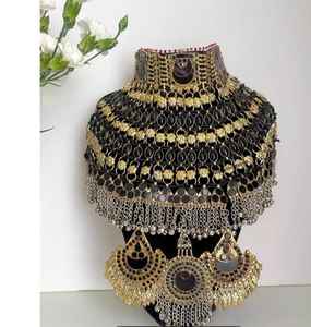 Conjunto de joyería étnica pashtún afgana Diseño raro con piedras de vidrio y cadenas colgantes de acero inoxidable para fiesta Islam religioso - Product Image 6