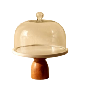 Tabletop <b>Cake</b> <b>Tools</b> Glass Dome Lid Latest Design Brown Color Pastry Stand Handmade Single Tier Mango Wood <b>Cake</b> Stand - Product Image 1