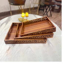 Wooden Serving Coffee Tray Set of 3 with Work Home Decor and Kitchen Decor One Small One Medium and One <b>Large</b> Tea Try Item - Product Image 5