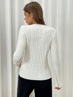 Pull-over en maille tricotée à motif cœur brodé pour femme, veste pull à col torsadé, collection automne, style polyvalent