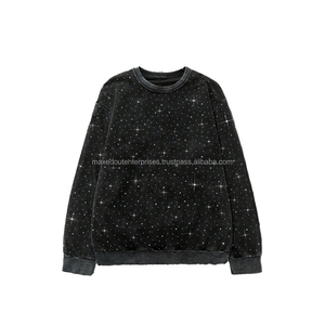 Custom Men's Oversized <b>Black</b> Crewneck Pullover Rhinestone 100% Cotton 500GSM <b>Fleece</b> Y2K Top Fashion Streetwear Sweatshirts - Product Image 1