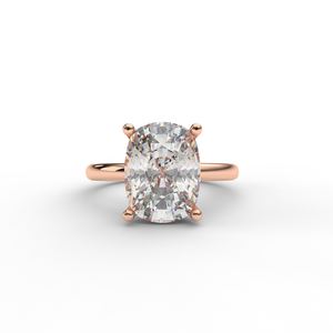 Bague élégante en diamant de laboratoire taille coussin, bande simple, or rose 18 carats - Product Image 1