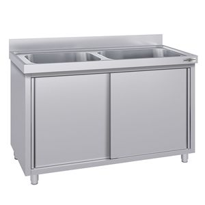 Meuble d'évier commercial ECO - Acier inoxydable - 1600x600mm - avec 2 bacs centraux - Product Image 3