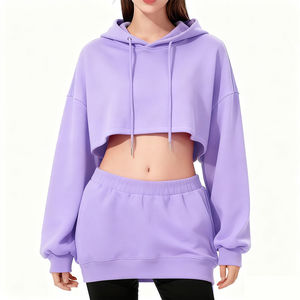 PRO ENTERPRISES Sweat à capuche surdimensionné décontracté pour femme Épaule tombante Manches longues Poids lourd 220g Polyester/Coton Anti-boulochage Doublé - Product Image 2
