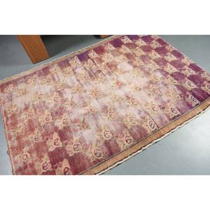 Alfombra de lana beige púrpura vintage de 4,5x6,3 pies, diseño de pasillo rectangular turco de área grande clásica para dormitorio con respaldo de látex - Product Image 2