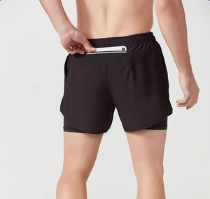 Shorts de sport respirants à double couche pour hommes, avec logo personnalisé, motif uni, en polyester, grande taille, pour l'été - Product Image 4