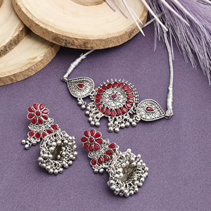Wedding <b>Choker</b> with Maroon Flower Design - Product Image 1