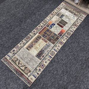 Tapis turc, tapis vintage 2,2x6,6 pieds, tapis en laine beige patchwork arc-en-ciel - Product Image 2
