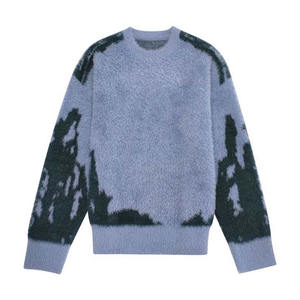 Pull en mohair à motifs pour homme avec manches longues, pull en mohair à col rond pour homme avec ourlet côtelé durable - Product Image 3