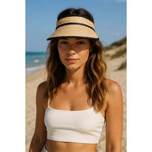 Chapeau Visière en Paille Beige Original avec Protection Solaire pour la Plage et l'Usage Quotidien HSR2106 - beige2106 - Product Image 1