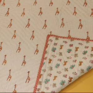 Antique Design Attractive Handmade Calf Giraffe Print Mul Cotton Hand Block Reversible 40X60" Baby Quilt Stitched for Home Decor - Product Image 2