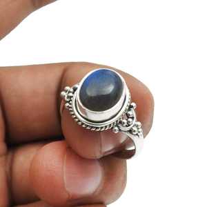 Dernière bague en argent sterling 925 avec pierre précieuse labradorite, style artisanal bohème fait à la main, bague en pierre précieuse de coupe ovale - Product Image 4