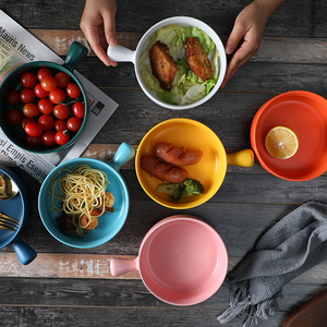 ชามเซรามิกเคลือบหลายสีพร้อมที่จับสำหรับซุปข้าวและเส้นก๋วยเตี๋ยวเหมาะสำหรับใช้ในบ้านคาเฟ่และร้านอาหาร - Product Image 6