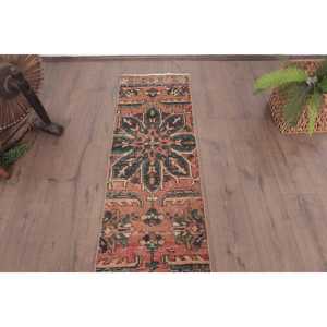 Vintage Turkish Rug, 1.6x10.2 ft <b>Runner</b> Rug, <b>Red</b> Blue Floral Rug - Product Image 4