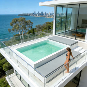 Piscina Elevada con Sofá para Balcón y Plataforma para Broncearse, para Terraza Exterior del Hogar, de Fibra de Vidrio Resistente con Bomba de Filtro - Product Image 2