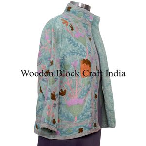 Veste courte pour femme en coton coloré tissé, brodée à la main, matelassée, respirante, réversible, écologique, automne-hiver - Product Image 4