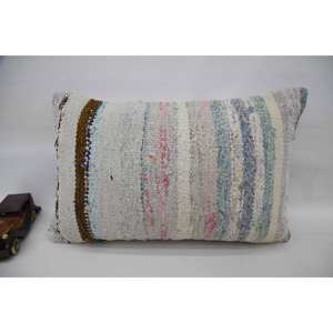 Multicolor Wool Patchwork Kantha Pillow 16x24 Inch Decorative <b>Cushion</b> Woven with Vintage Pattern - Product Image 1