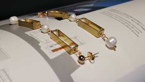 Longues boucles d'oreilles pendantes en laiton perle d'eau douce bijoux faits main géométriques modernes minimalistes - Product Image 5