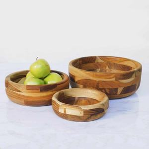 Bols ronds en bois de teck mosaïque Nouveau design Plateau rond de haute qualité Bol de service en bois naturel Ustensiles de cuisine Vente en gros Vietnam - Product Image 3
