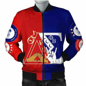 Chaqueta de seda satinada para hombre con bordado de fraternidad Phi Beta Sigma | Chaqueta bomber azul bordada de fraternidad PBS Chaqueta personalizada para hombre - Product Image 1