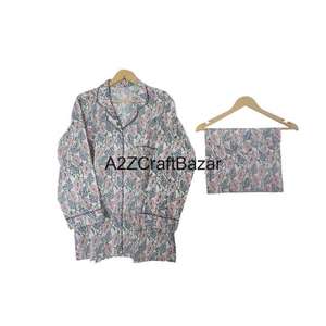 Pijamas Ecológicos de Algodón 100% Puro de la India para Mujer, Conjunto de Ropa de Dormir de Algodón Suave, Pantalones y Camisas de Algodón, Diseño de Traje para Dormir - Product Image 2