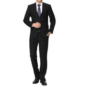 Costume d'affaires noir pour homme, style britannique, simple boutonnage, col à revers, infroissable, mélange polyester-laine, coupe classique - Product Image 1