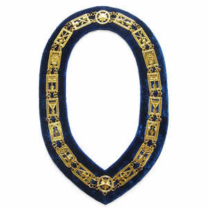 Collar de Cadena Past Masters Blue Lodge, Chapado en Oro sobre Terciopelo Azul, Regalia Masónica, Collares de Cadena Hechos a Medida - Product Image 1