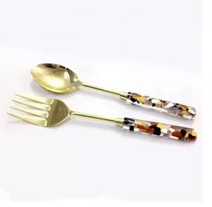 Ensemble de 2 couverts à salade faits à la main en acier inoxydable avec poignées en acrylique anti-poussière - Product Image 4