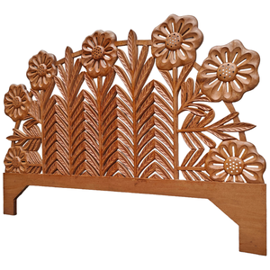 Tête de lit en bois sculptée à la main, décoration murale en feuilles et fleurs brunes, tête de lit marocaine, art mural floral vintage pour la décoration de la maison - Product Image 4