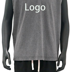 Chemises sans manches rétro délavées à col rond, respirantes, en coton doux, gilet, sous-vêtement, tee-shirt vierge personnalisable avec logo pour homme - Product Image 3