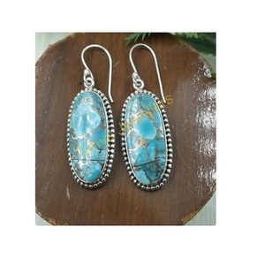 Boucles d'oreilles pendantes en turquoise et cuivre bleu, design artisanal, boucles d'oreilles en pierre bleue, turquoise au meilleur prix par le fournisseur - Product Image 1
