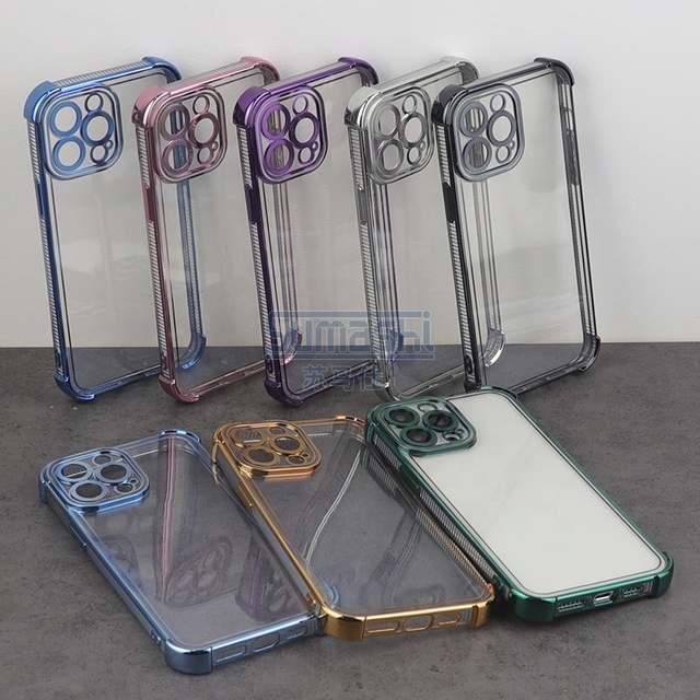 New Plating Clear 4 Corners Shockproof Protection Case 11pro Max Xr Tpu Bumper Mobile Phone Case for Iphone 12 13 14 Pro Max