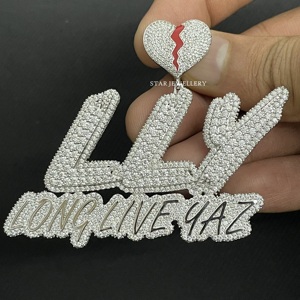 Colgante de Letra Personalizado de Plata de Ley 925 con Moissanita VVS, Estilo Hip Hop Unisex, Chapado en Rodio - Product Image 1