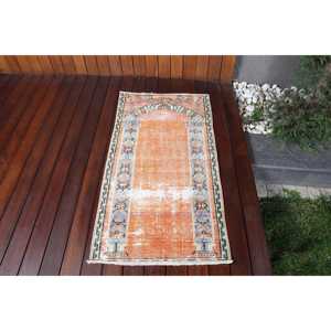 Tapis vintage 2,1x3,9 pieds, tapis turc, tapis à motifs floraux orange en laine - Product Image 1