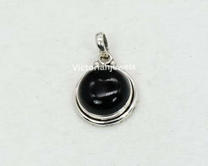 925 Solid Sterling Silver July Month <b>Birthstone</b> Black Onyx with Bezel Setting Round Shape Charm <b>Pendant</b> - Product Image 3